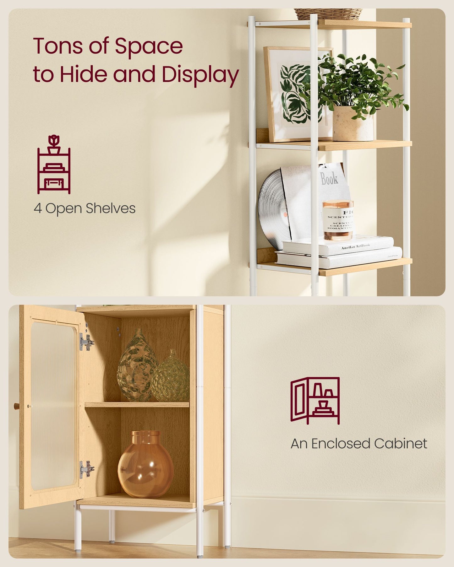 6-Tier Slim Bookshelf with PC Door - HWLEXTRA 