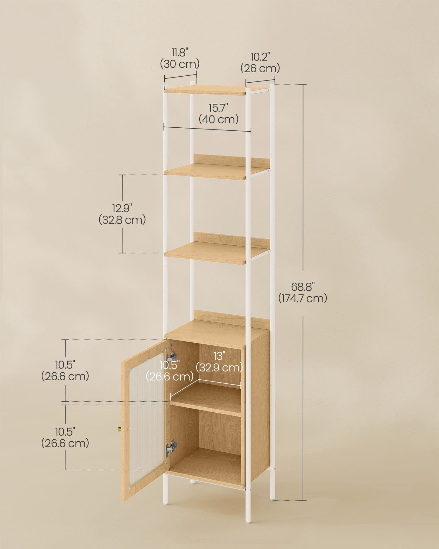 6-Tier Slim Bookshelf with PC Door - HWLEXTRA 