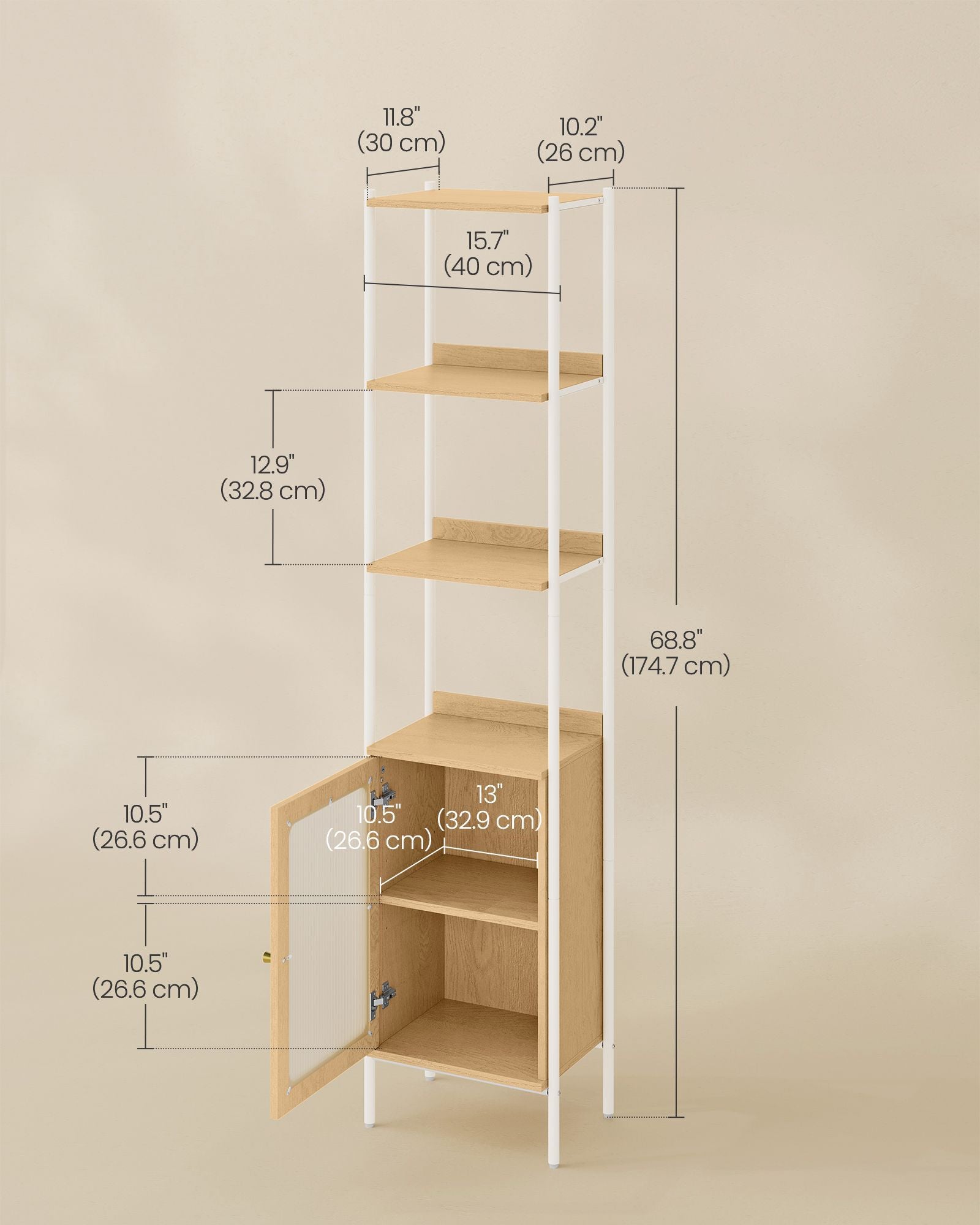 6-Tier Slim Bookshelf with PC Door - HWLEXTRA 