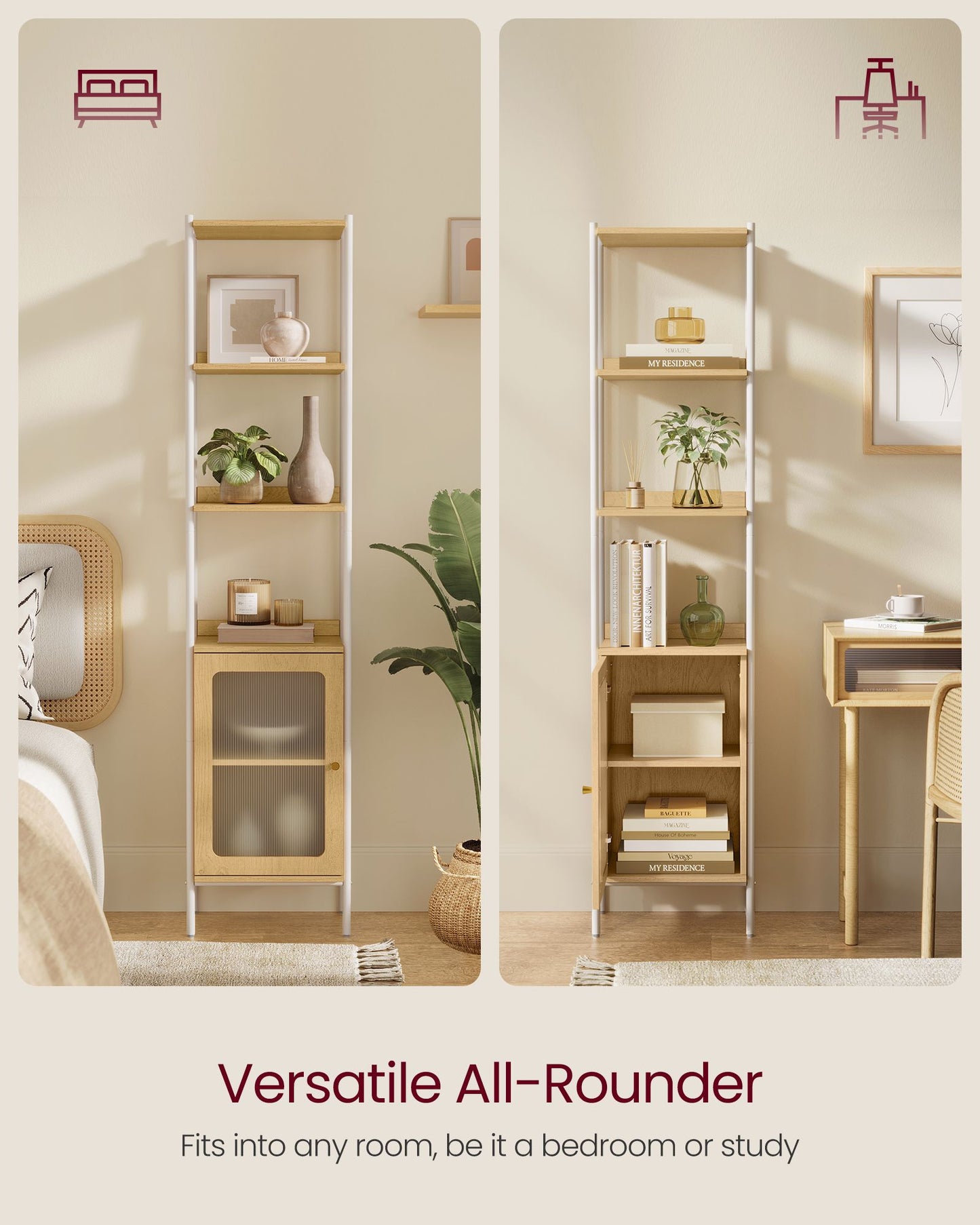 6-Tier Slim Bookshelf with PC Door - HWLEXTRA 
