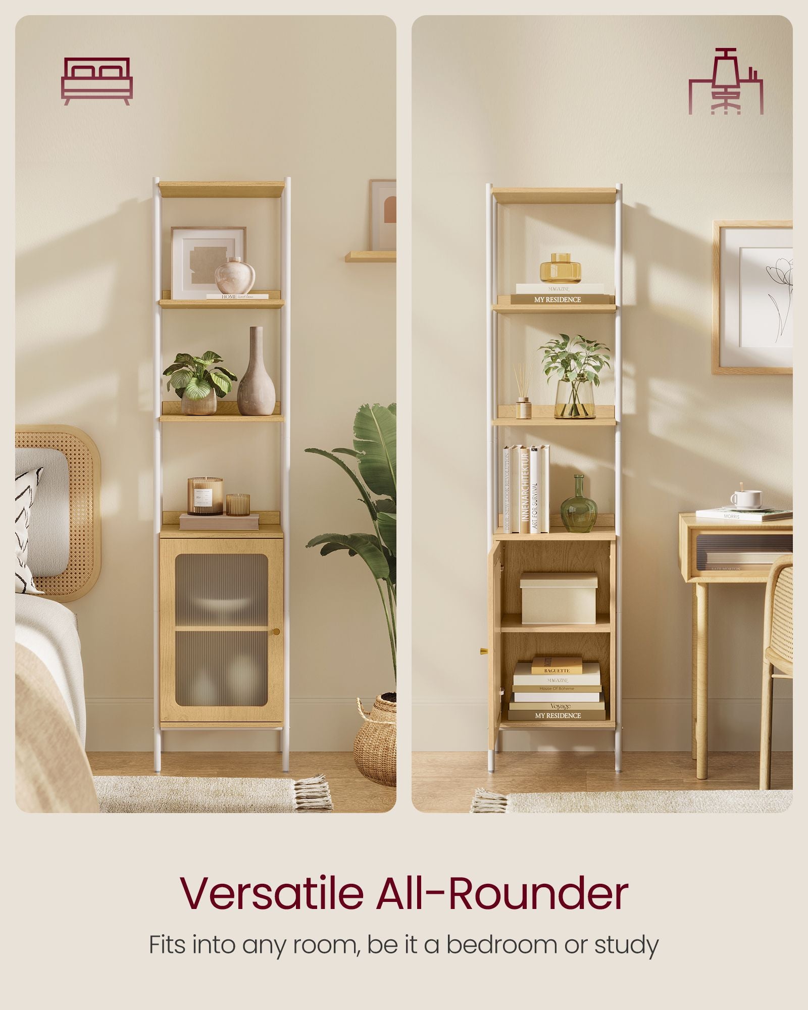 6-Tier Slim Bookshelf with PC Door - HWLEXTRA 