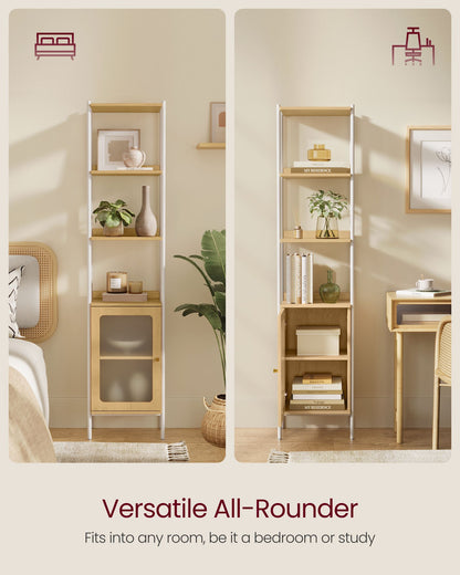 6-Tier Slim Bookshelf with PC Door - HWLEXTRA 