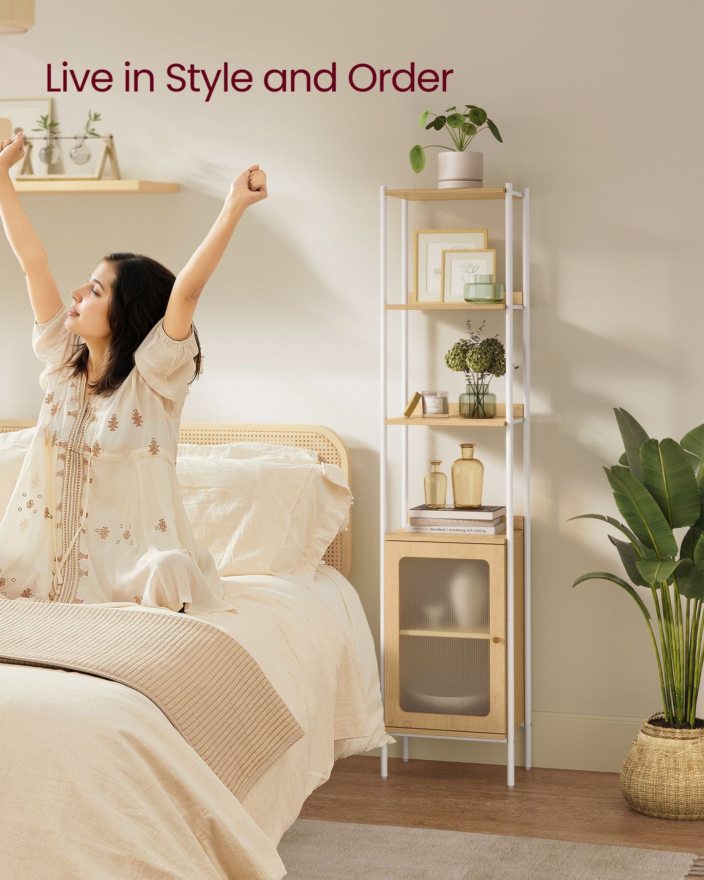 6-Tier Slim Bookshelf with PC Door - HWLEXTRA 