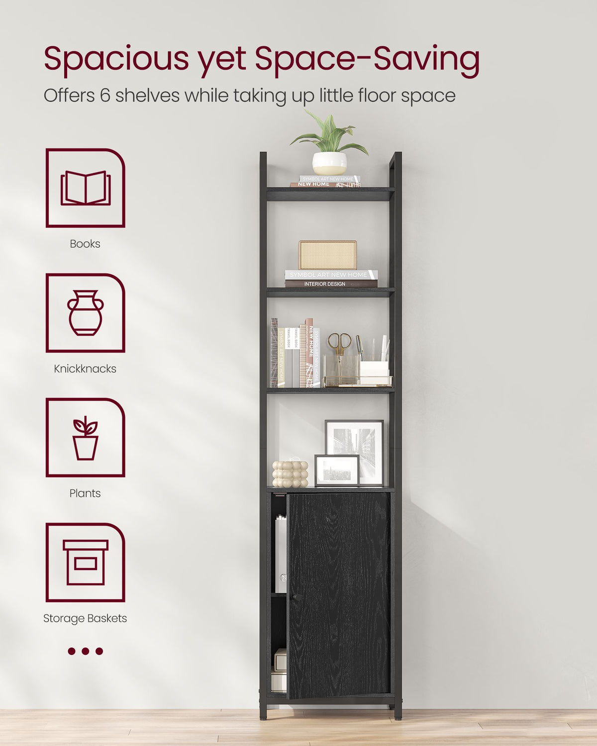 Tall Bookshelf with Door, 6-Tier Bookcase, Metal Frame - image 21