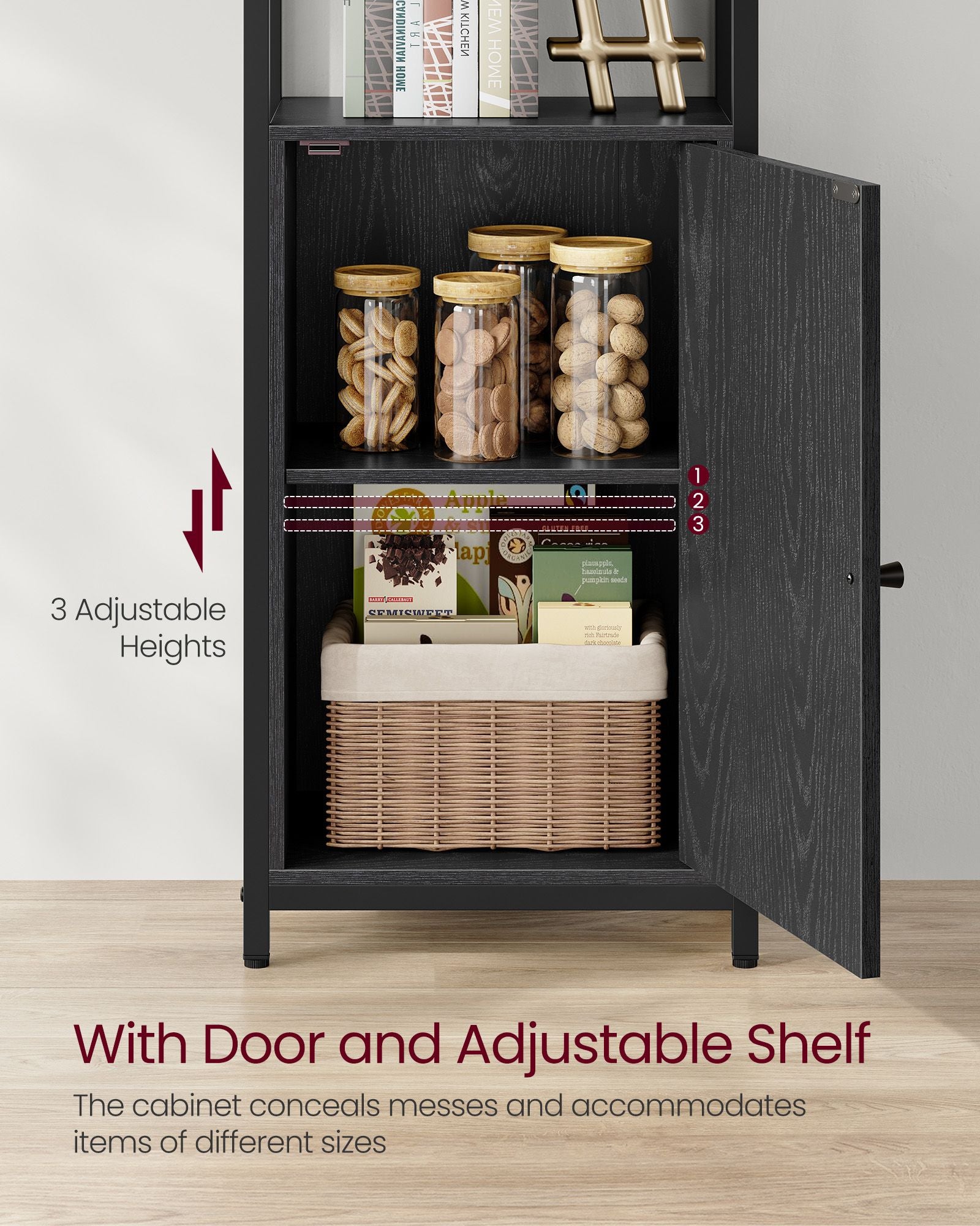Tall Bookshelf with Door, 6-Tier Bookcase, Metal Frame - image 22