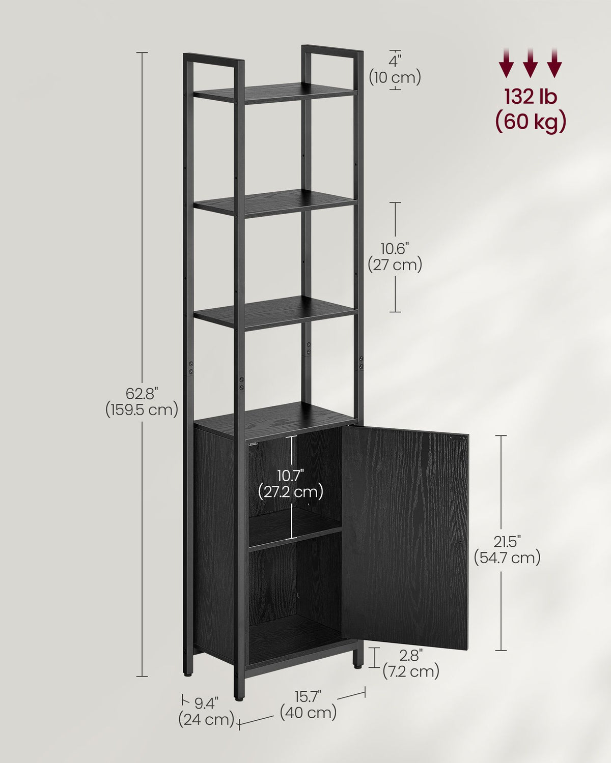 Tall Bookshelf with Door, 6-Tier Bookcase, Metal Frame - image 24