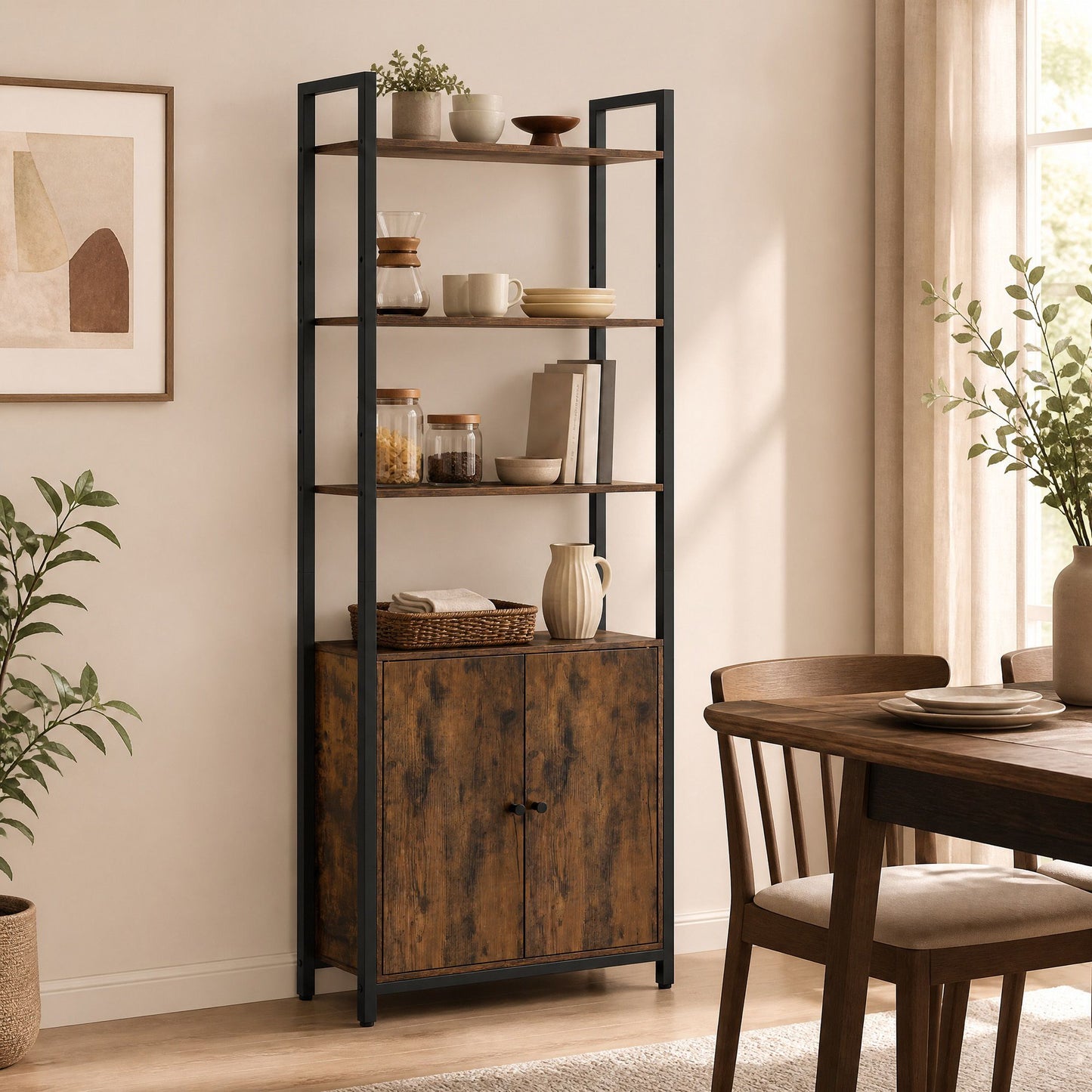 Tall Bookshelf with Door, 6-Tier Bookcase, Metal Frame - image 16