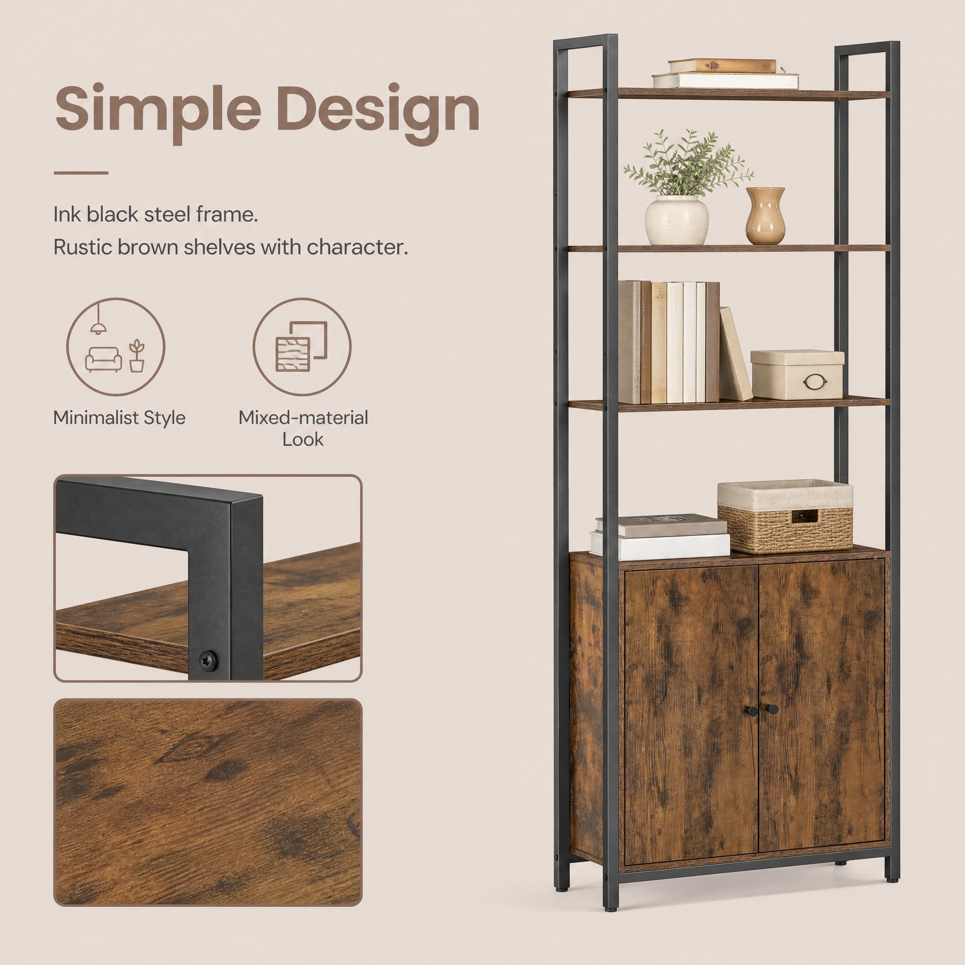 Tall Bookshelf with Door, 6-Tier Bookcase, Metal Frame - image 17