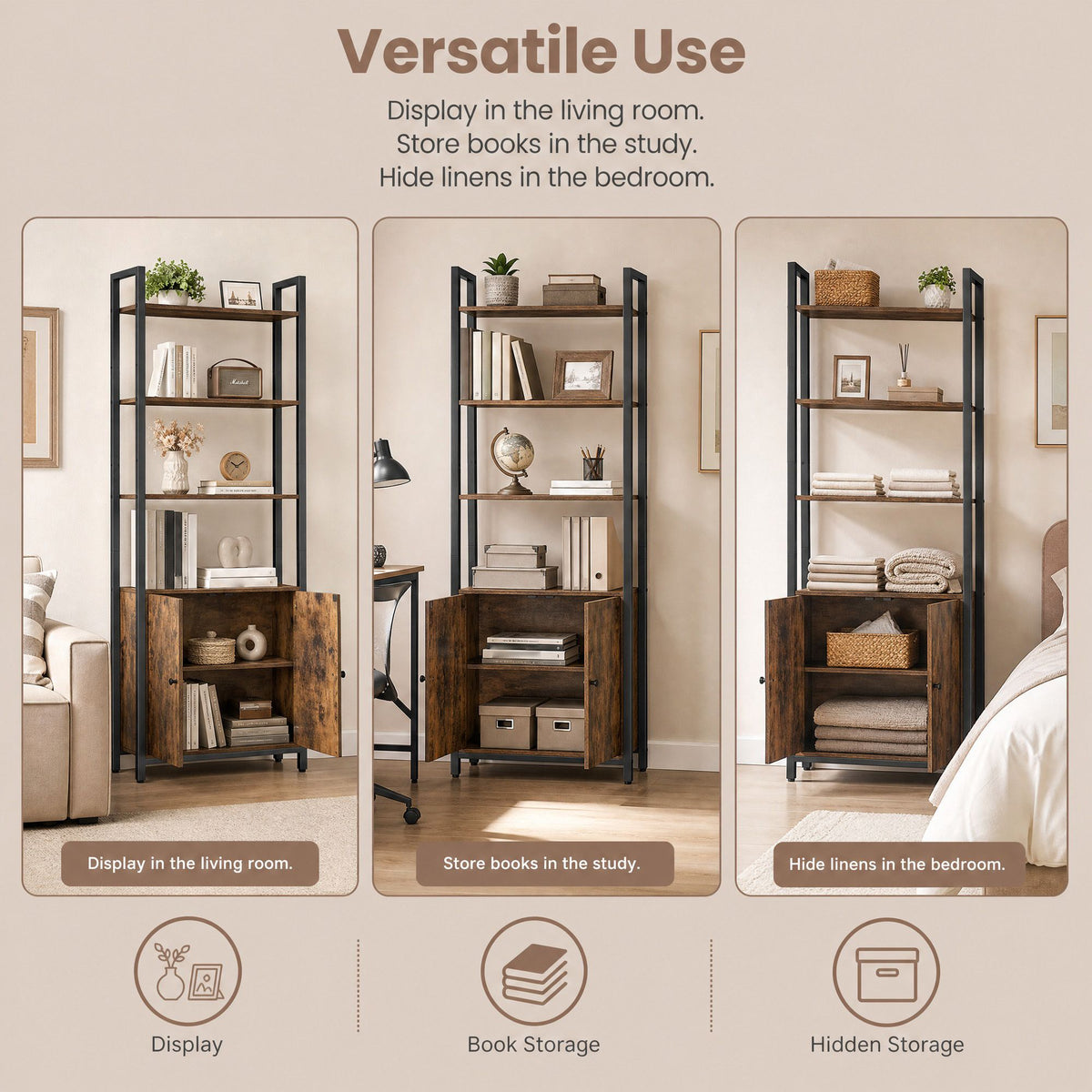 Tall Bookshelf with Door, 6-Tier Bookcase, Metal Frame - image 19