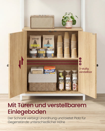 6-Tier Bookshelf with Door, 24 x 60 x 159.5 cm, Oak and White