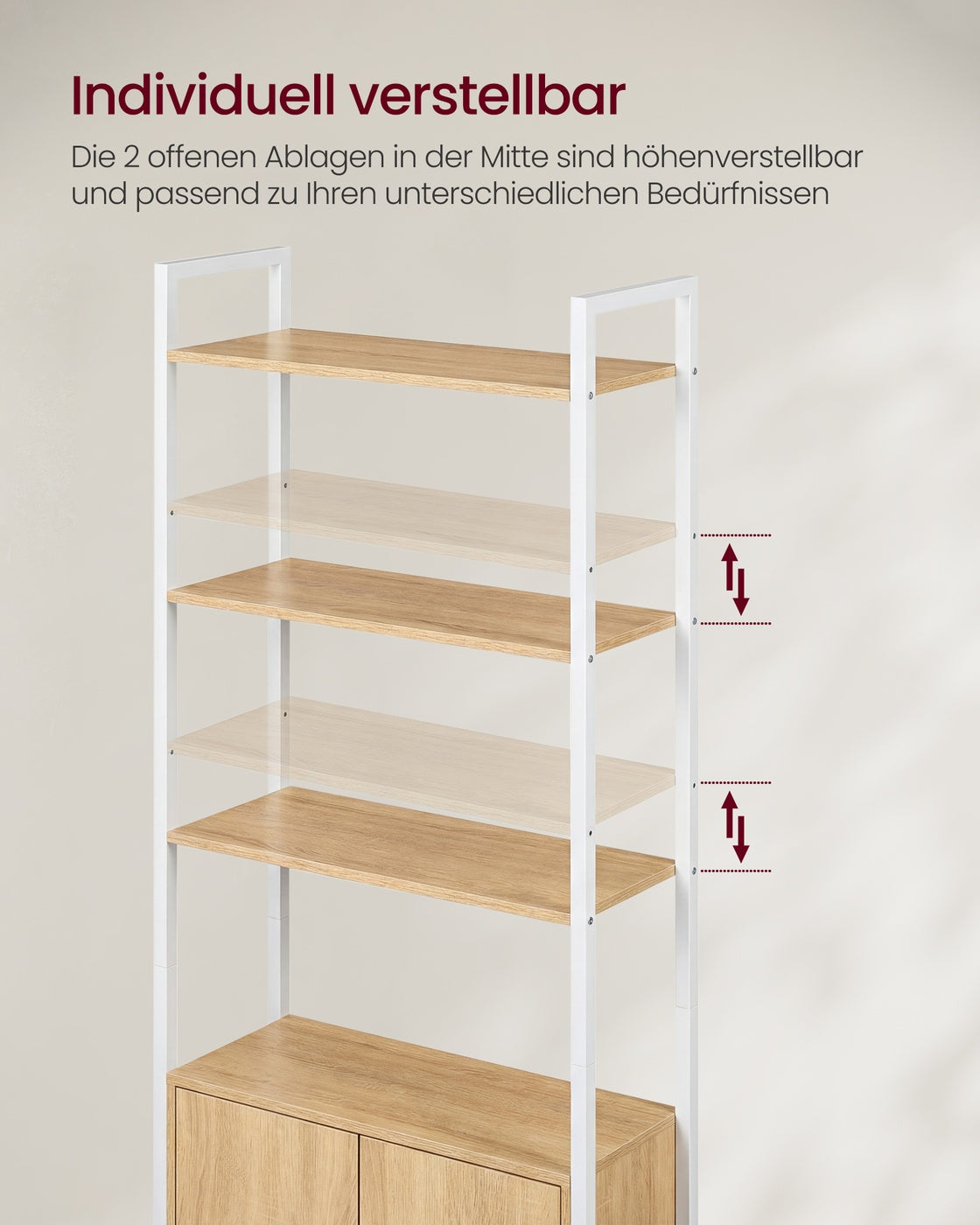 6-Tier Bookshelf with Door, 24 x 60 x 159.5 cm, Oak and White