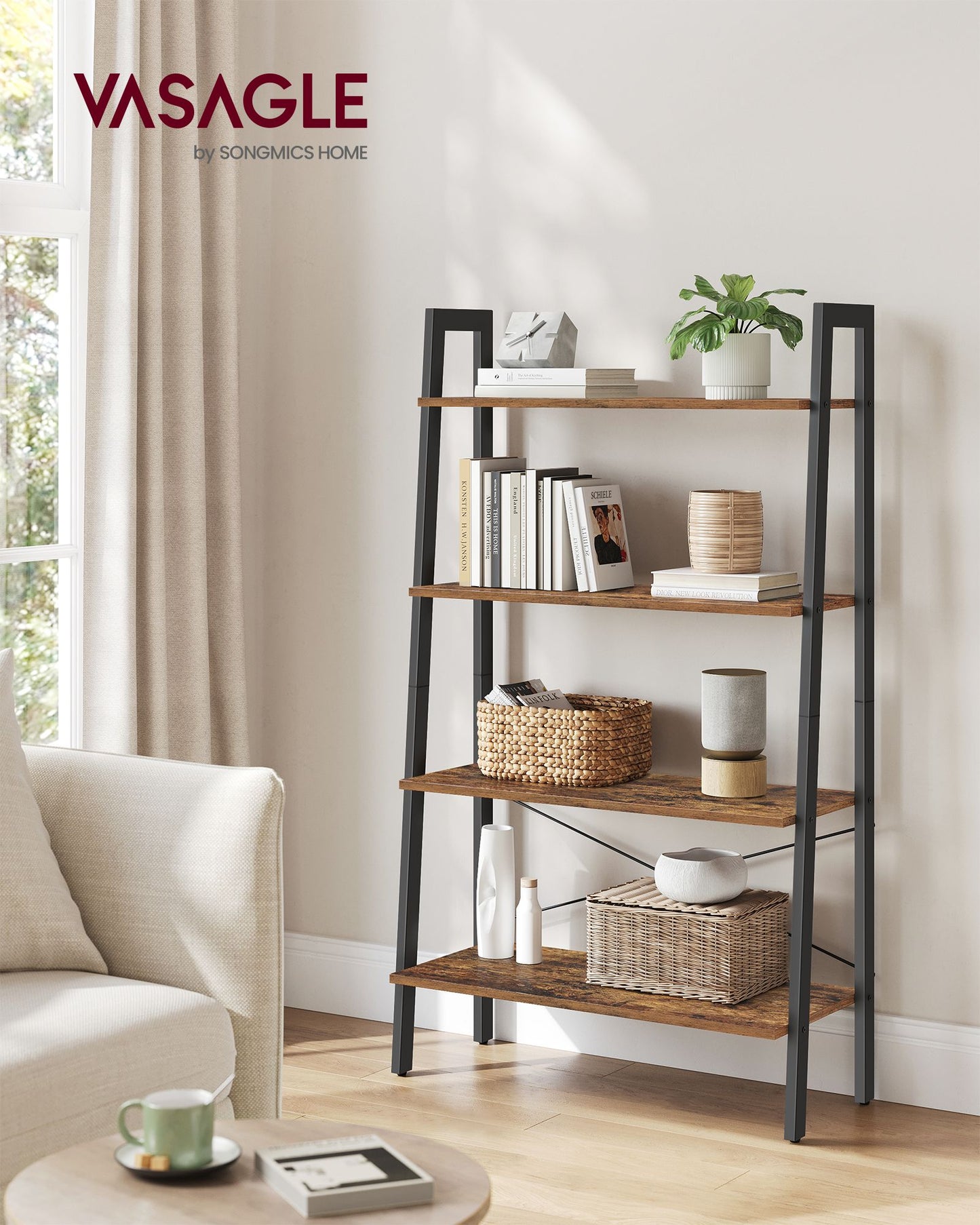 4-Tier Ladder Shelf Steel Frame
