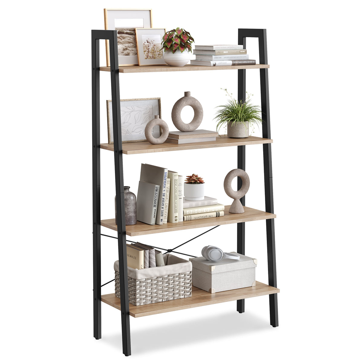 4-Tier Ladder Shelf with Steel Frame