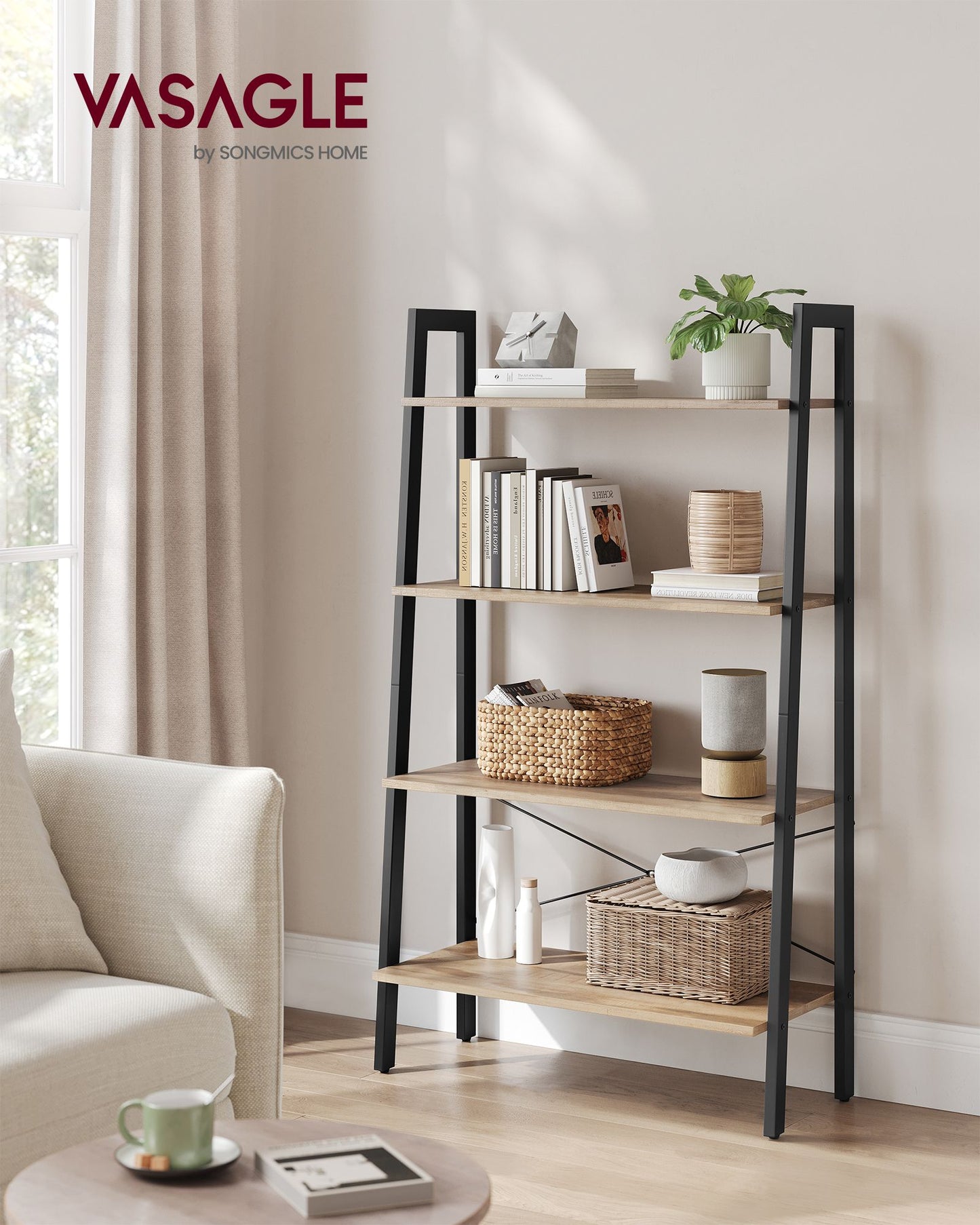 4-Tier Ladder Shelf with Steel Frame