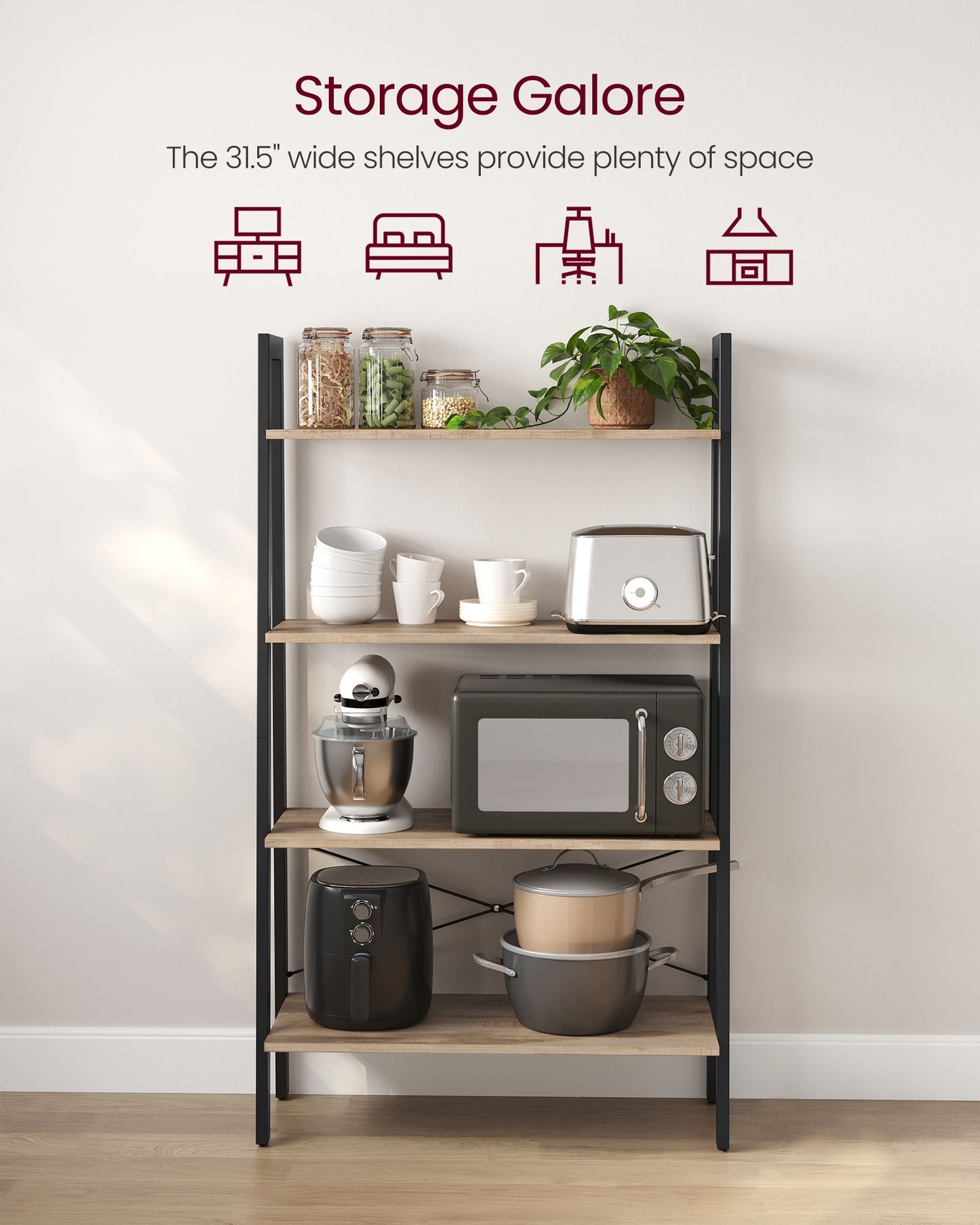 4-Tier Ladder Shelf with Steel Frame