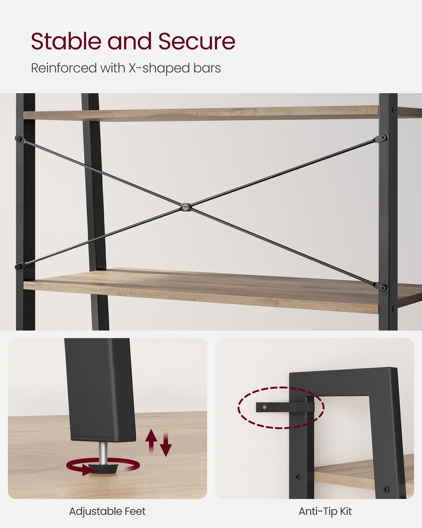 4-Tier Ladder Shelf with Steel Frame