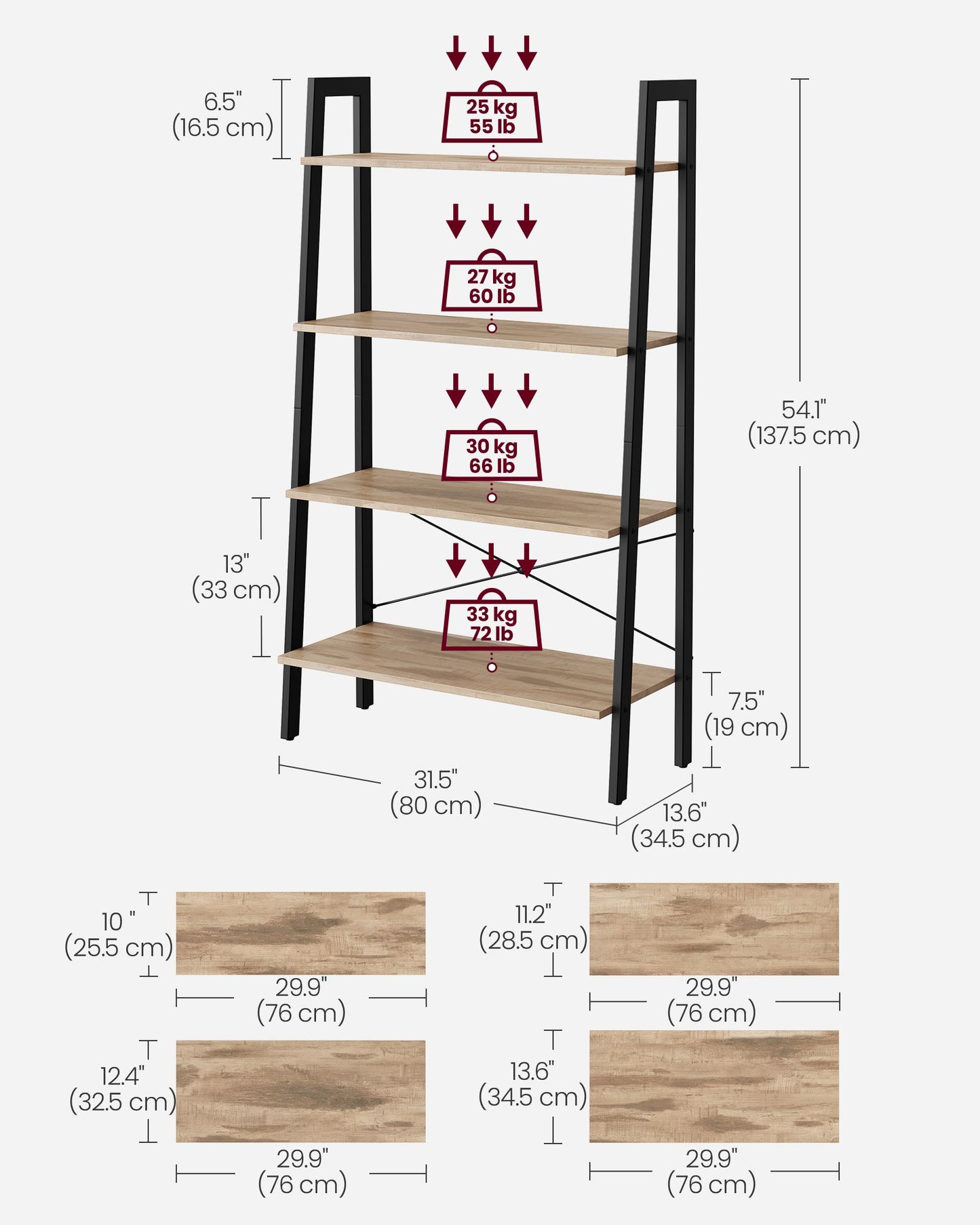 4-Tier Ladder Shelf with Steel Frame