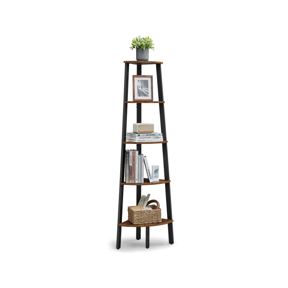 Corner Shelf Stand, 5-Tier, Brown and Black - image 1