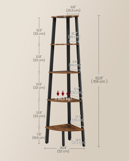 Corner Shelf Stand, 5-Tier, Brown and Black - image 6