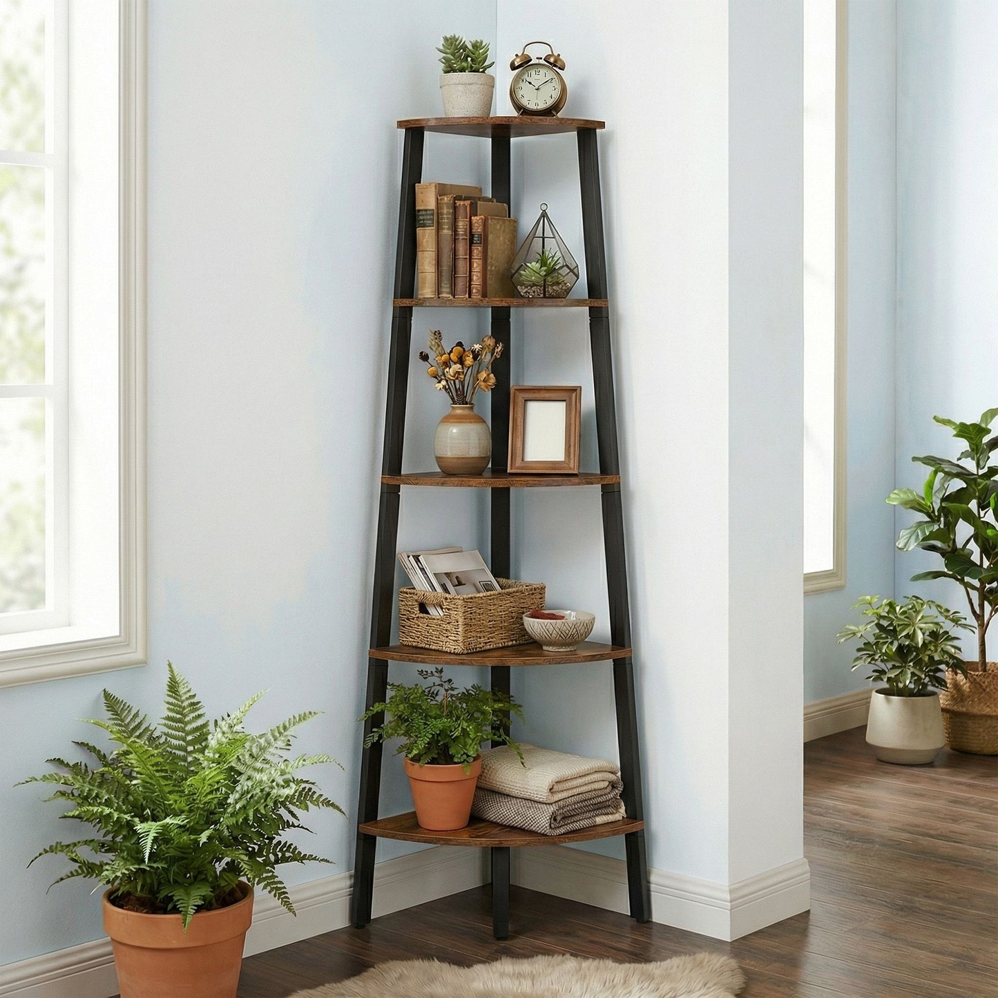 Corner Shelf Unit, 5-Tier Corner Shelf, Ladder Shelf for Living Room - image 4