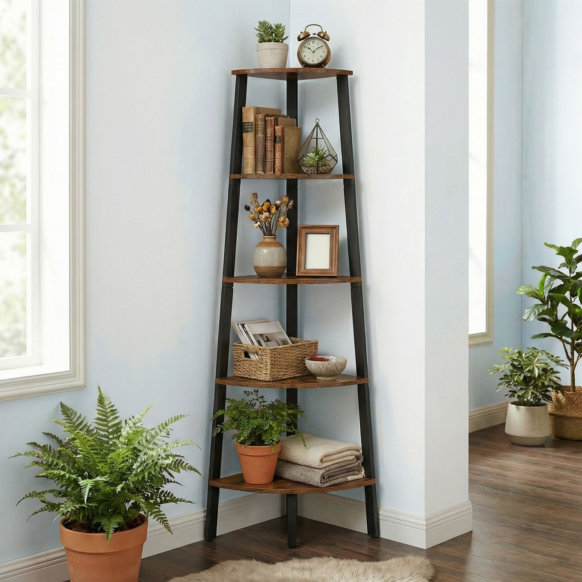 Corner Shelf Unit, 5-Tier Corner Shelf, Ladder Shelf for Living Room - image 4