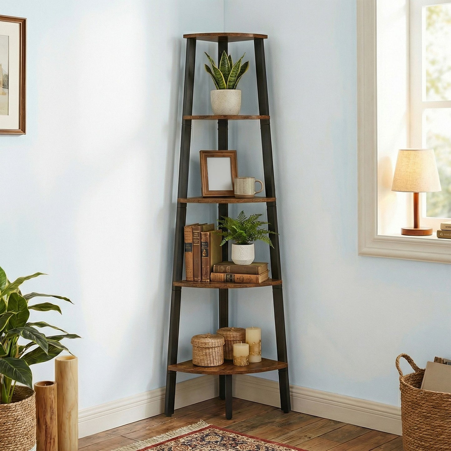 Corner Shelf Unit, 5-Tier Corner Shelf, Ladder Shelf for Living Room - image 5