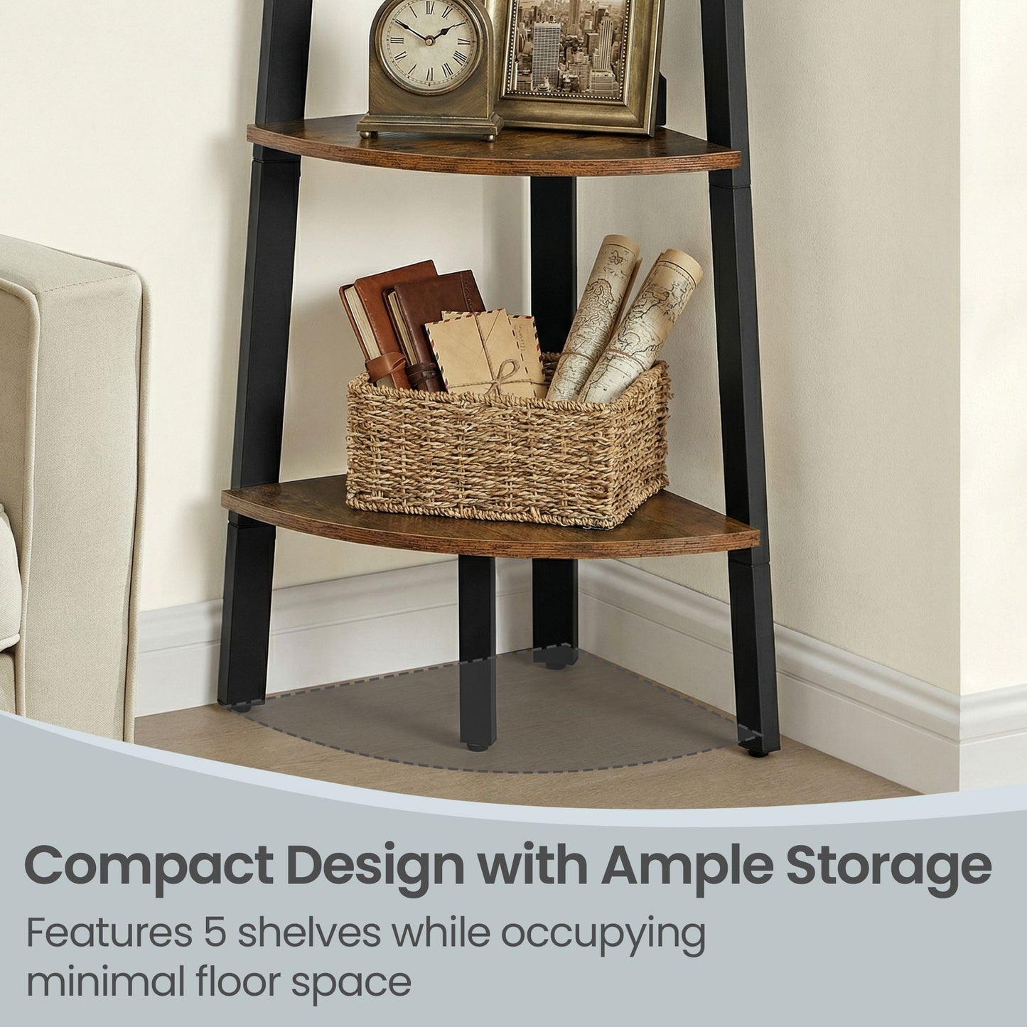 Corner Shelf Unit, 5-Tier Corner Shelf, Ladder Shelf for Living Room - image 6