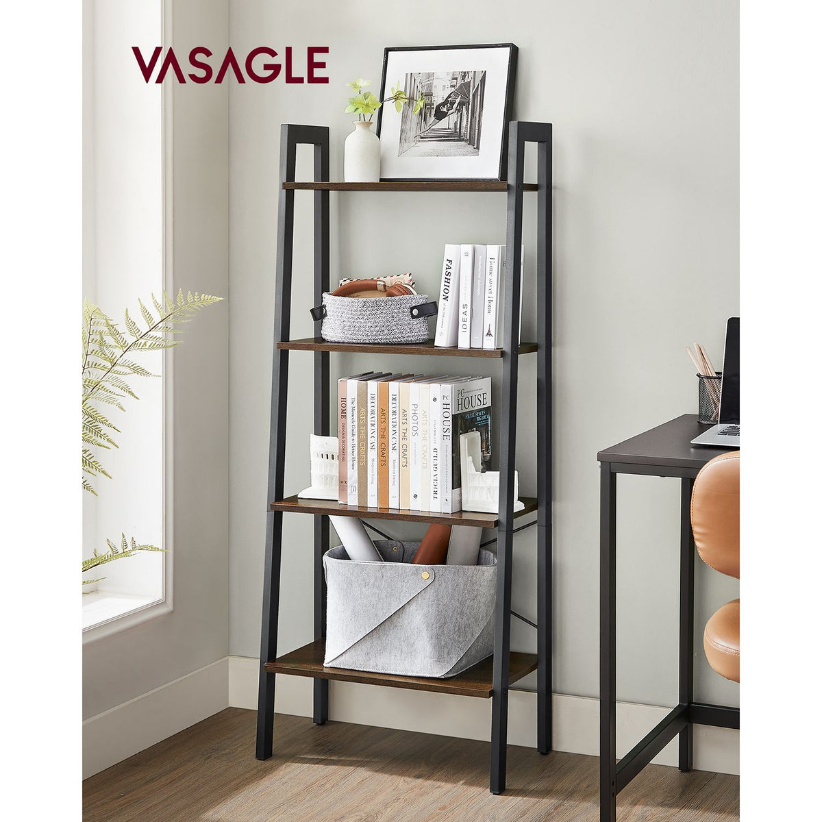 Ladder Shelf, 4-Tier Bookshelf, Storage Rack Shelves