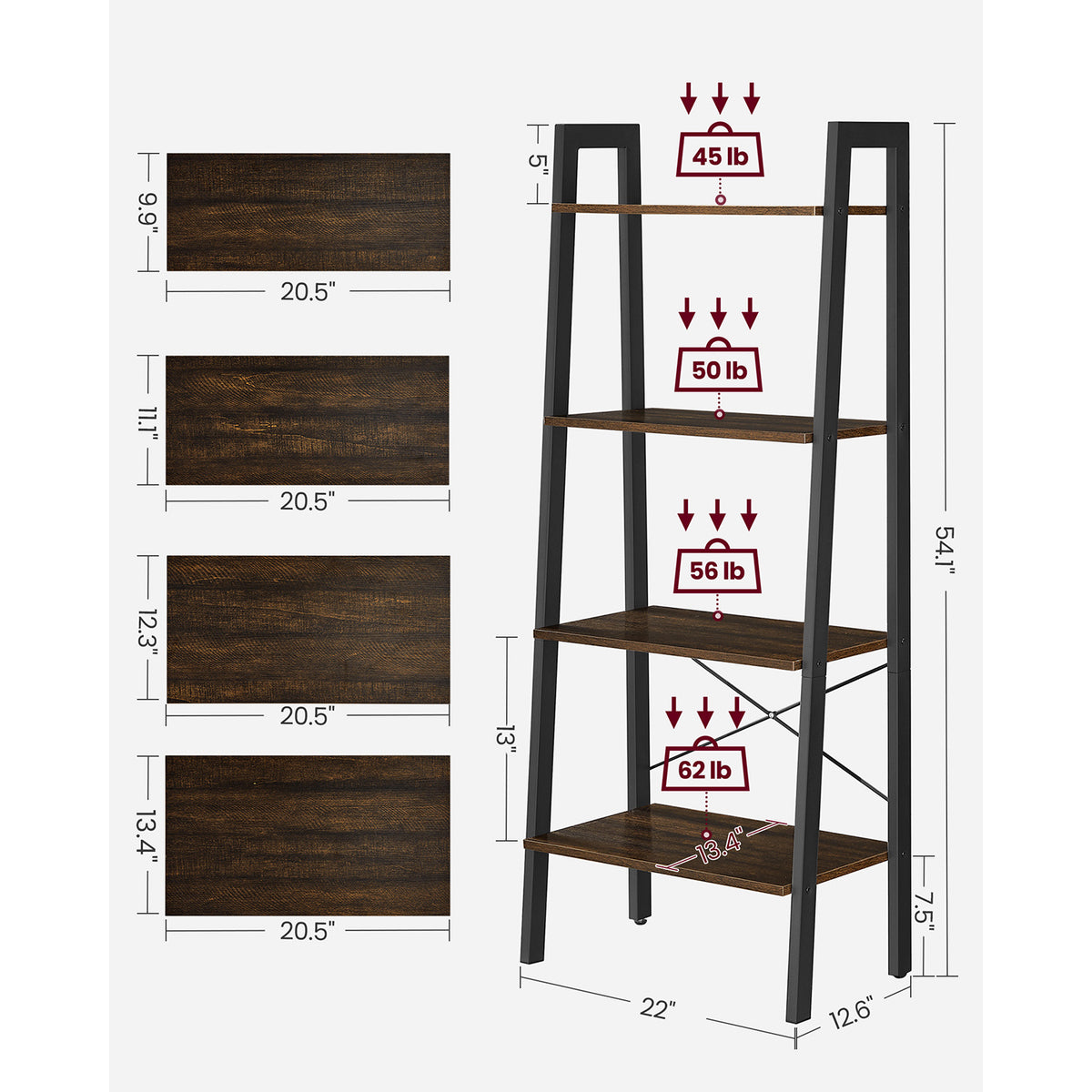 Ladder Shelf, 4-Tier Bookshelf, Storage Rack Shelves
