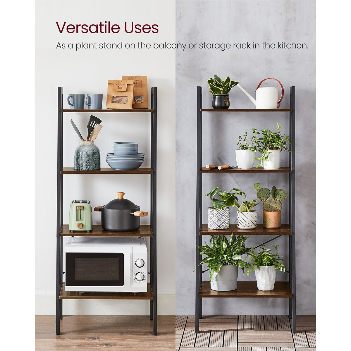 Ladder Shelf, 4-Tier Bookshelf, Free Standing Storage Shelves