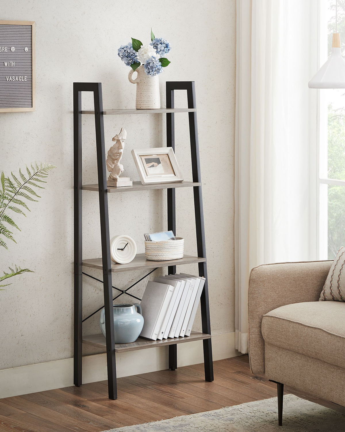 Ladder Shelf, 4-Tier Bookshelf, Free Standing Storage Shelves