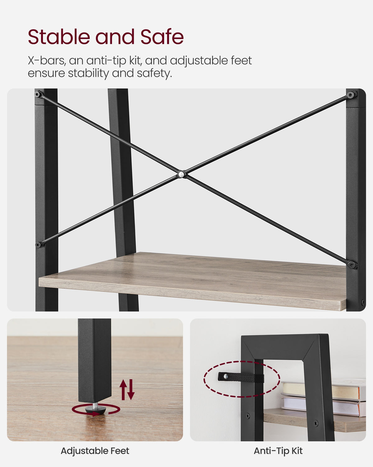 Ladder Shelf, 4-Tier Bookshelf, Free Standing Storage Shelves