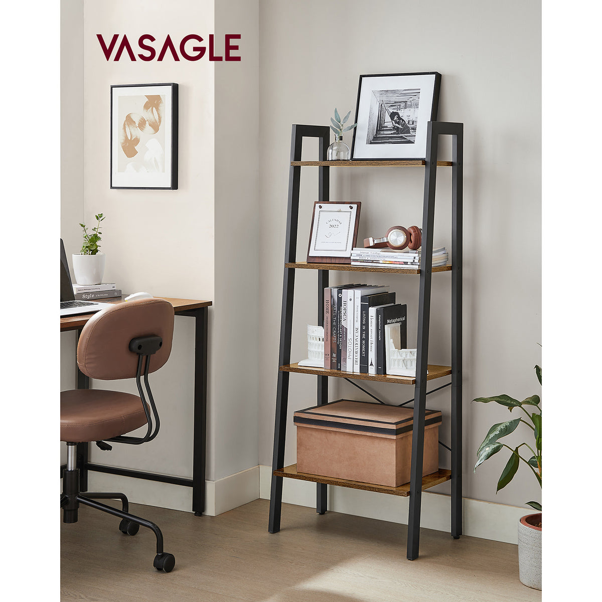 Ladder Shelf, 4-Tier Bookshelf, Free Standing Storage Shelves