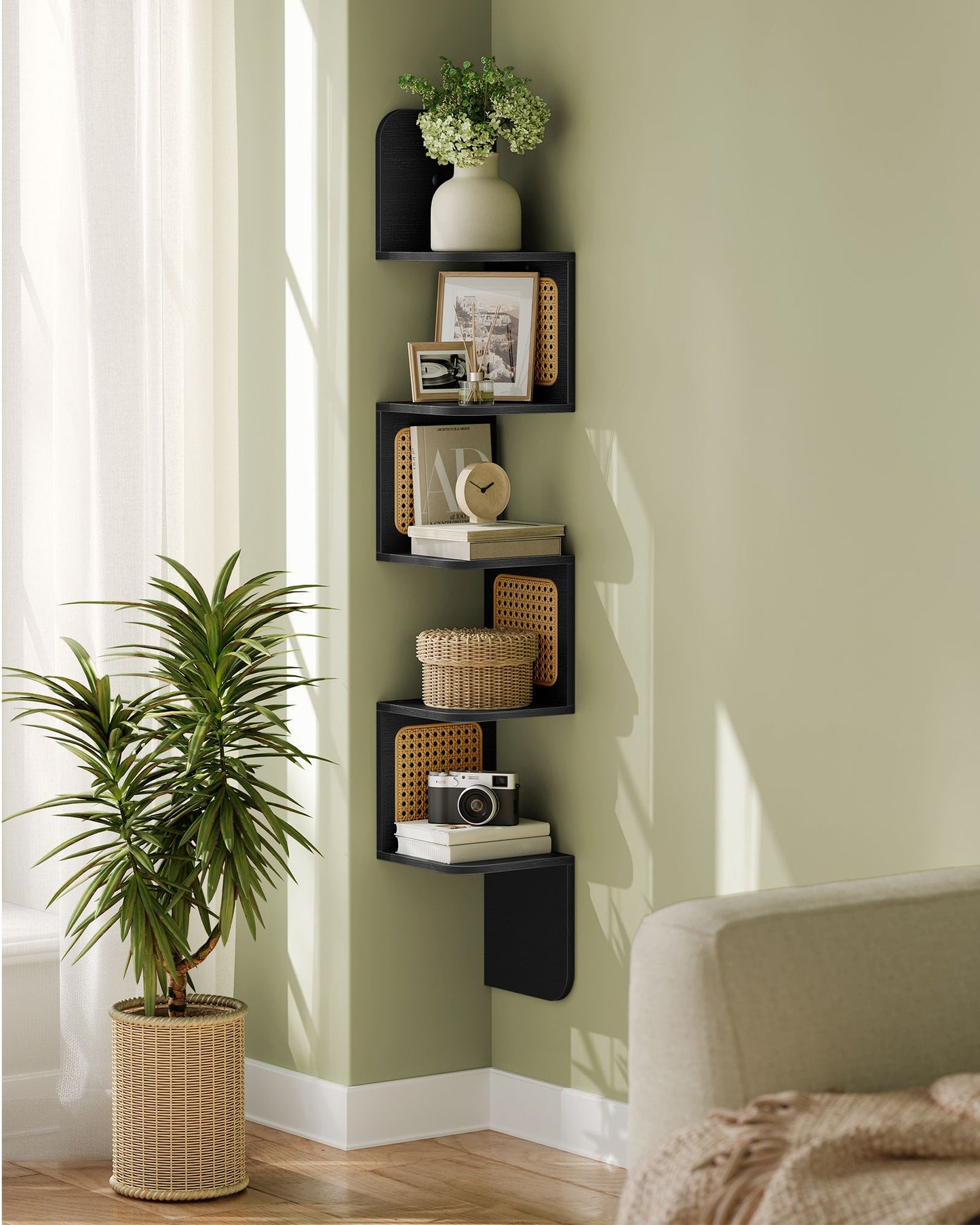 5-Tier Corner Shelf with Rattan-Style Sides - view 2