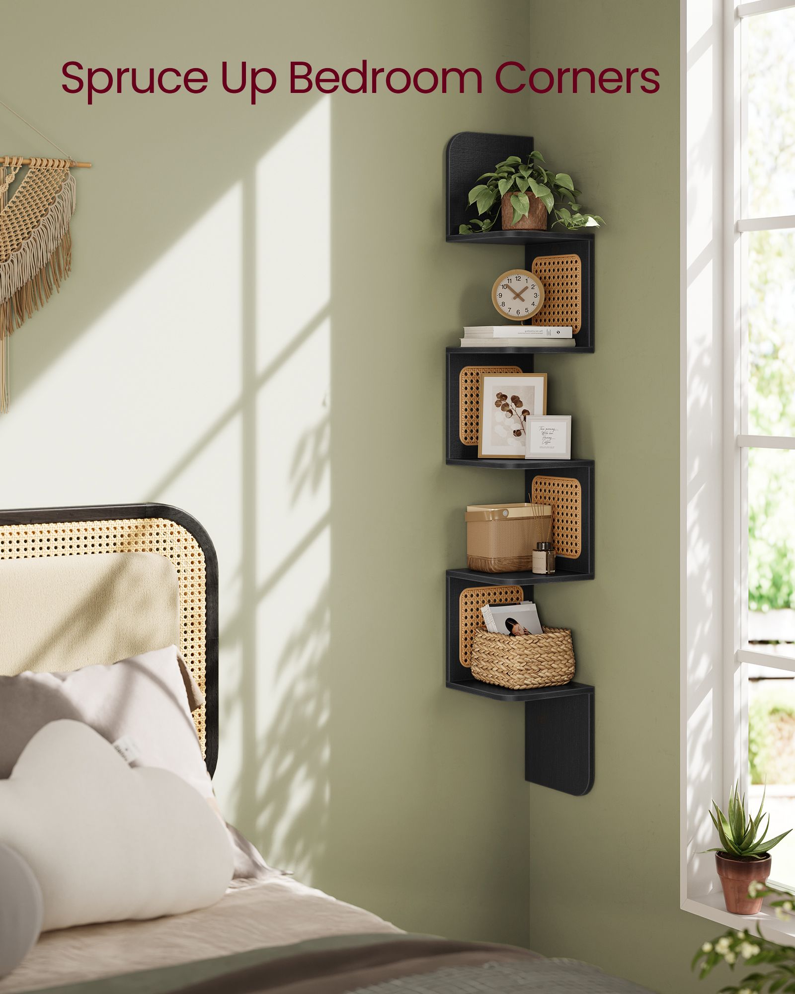 5-Tier Corner Shelf with Rattan-Style Sides - view 3