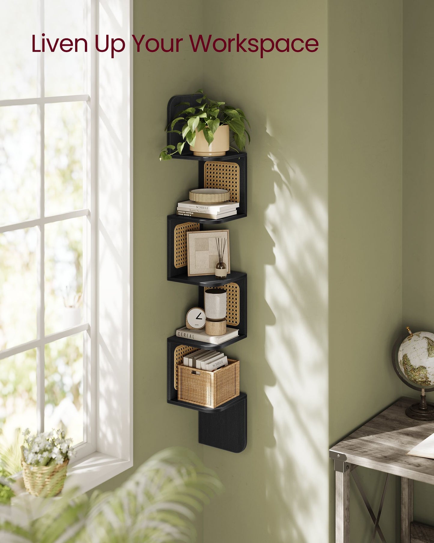 5-Tier Corner Shelf with Rattan-Style Sides - view 4