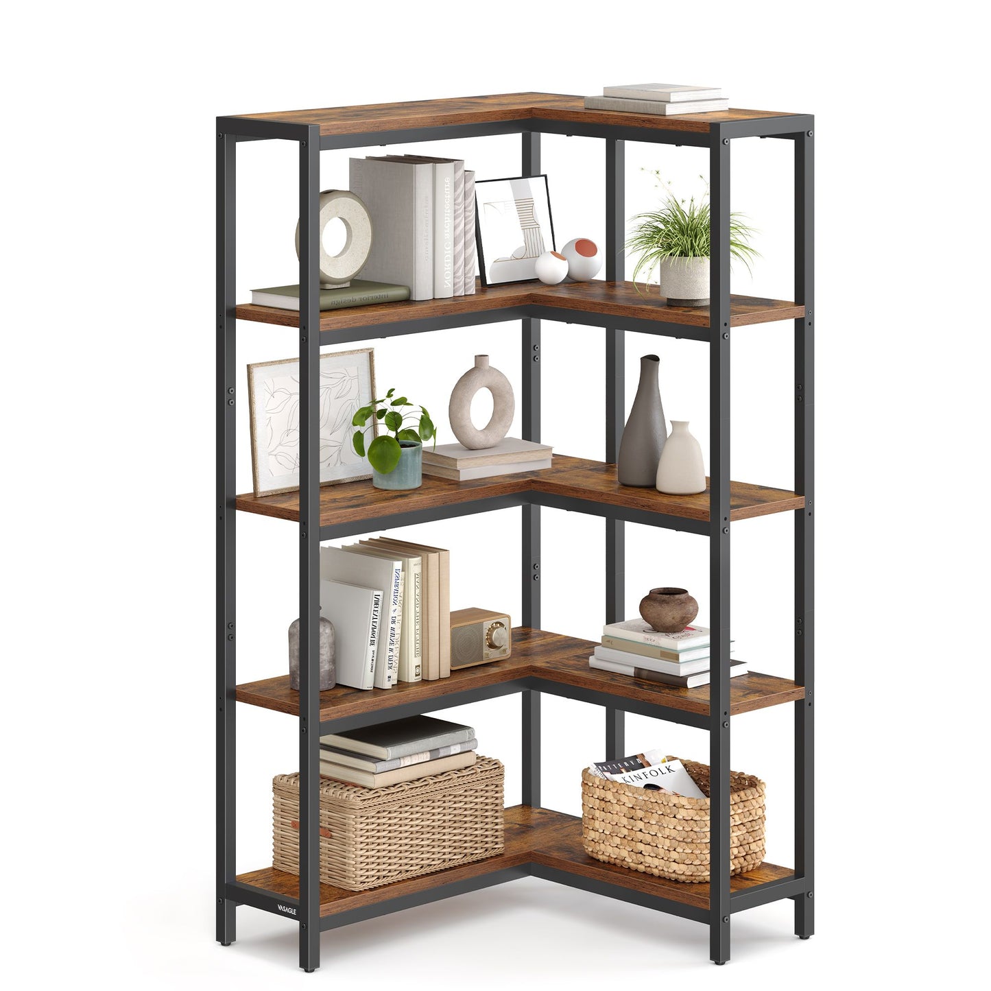 5 Tier Bookshelf, Convertible Corner Shelf, 40.2 x 9.4 x 55.9 in Modern basic with Steel, Particleboard - image 1
