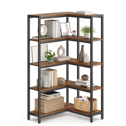 5 Tier Bookshelf, Convertible Corner Shelf, 40.2 x 9.4 x 55.9 in Modern basic with Steel, Particleboard - image 1