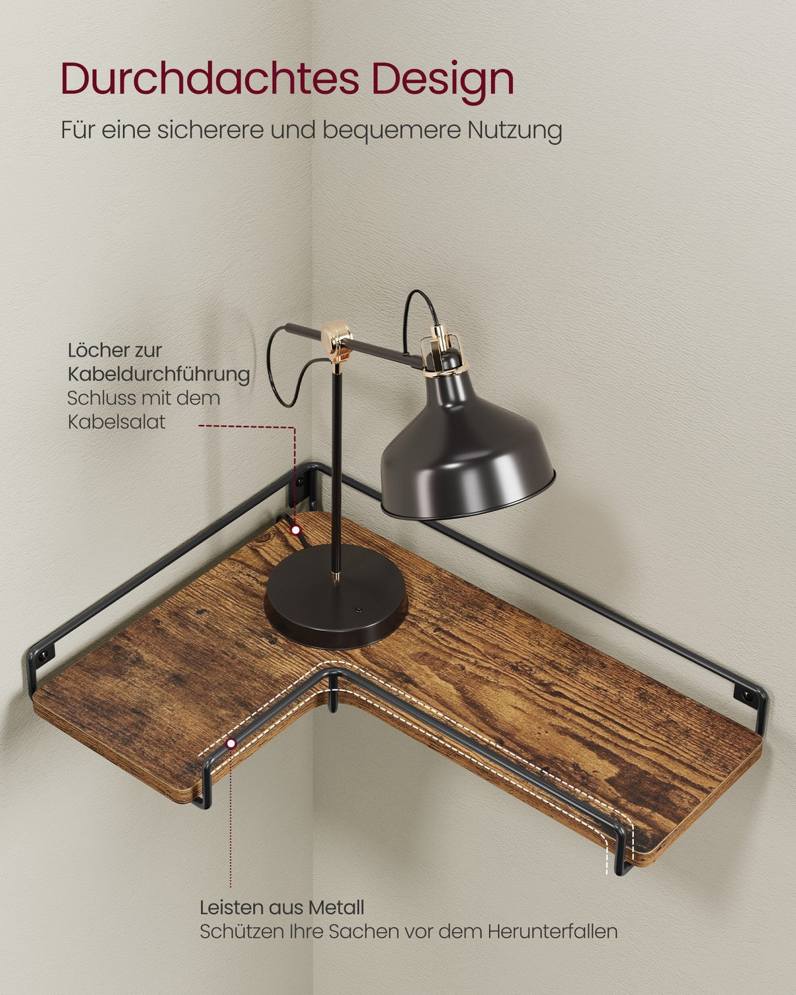 Set of 3 L-Shaped Floating Shelves Rustic Brown