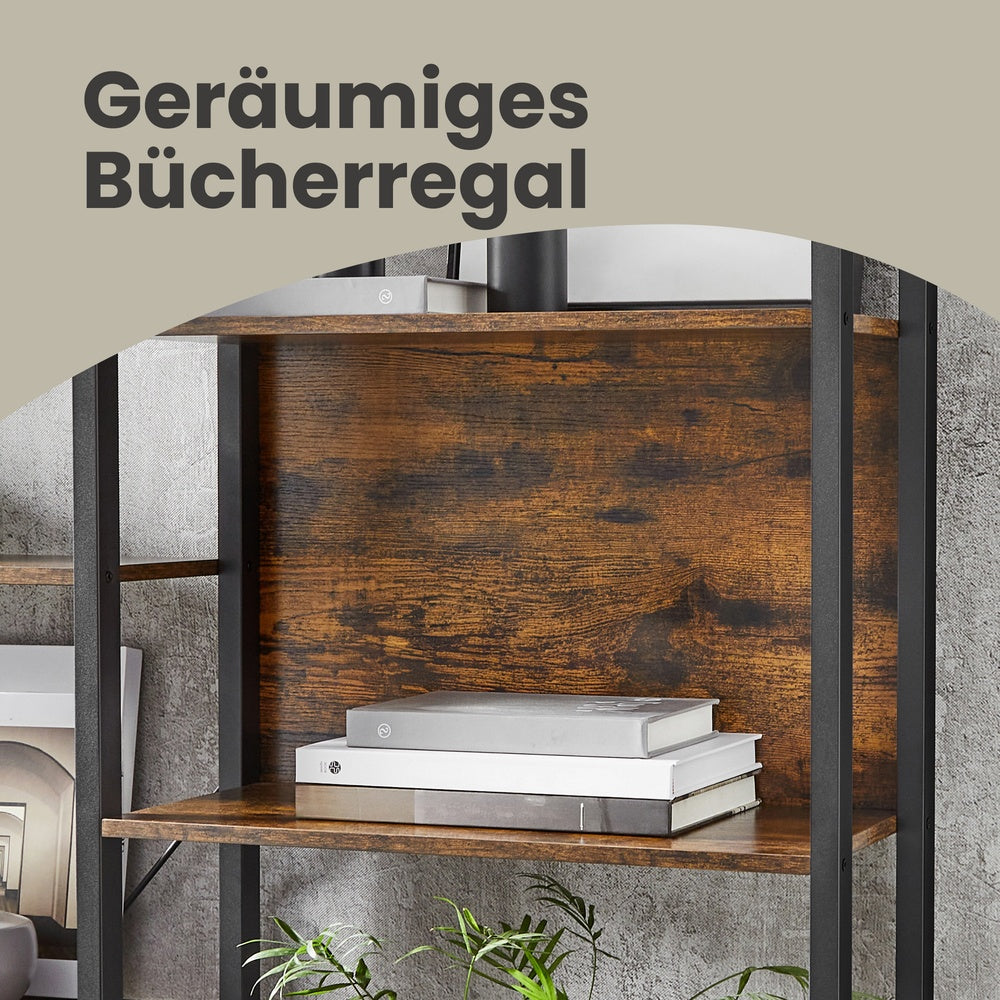 5-Tier Storage Rack with 14 Shelves, Book Shelf with Metal Frame, 24 x 158 x 166 cm, Brown and Black