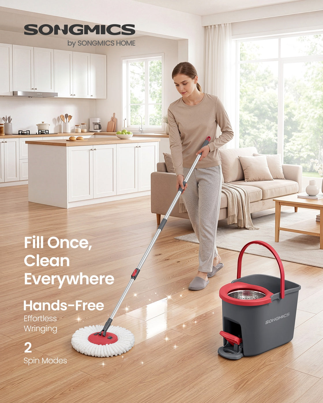 360° Spin Mop & Bucket Set with Foot Pedal Wringer and 4 Reusable Microfiber Pads - image 16