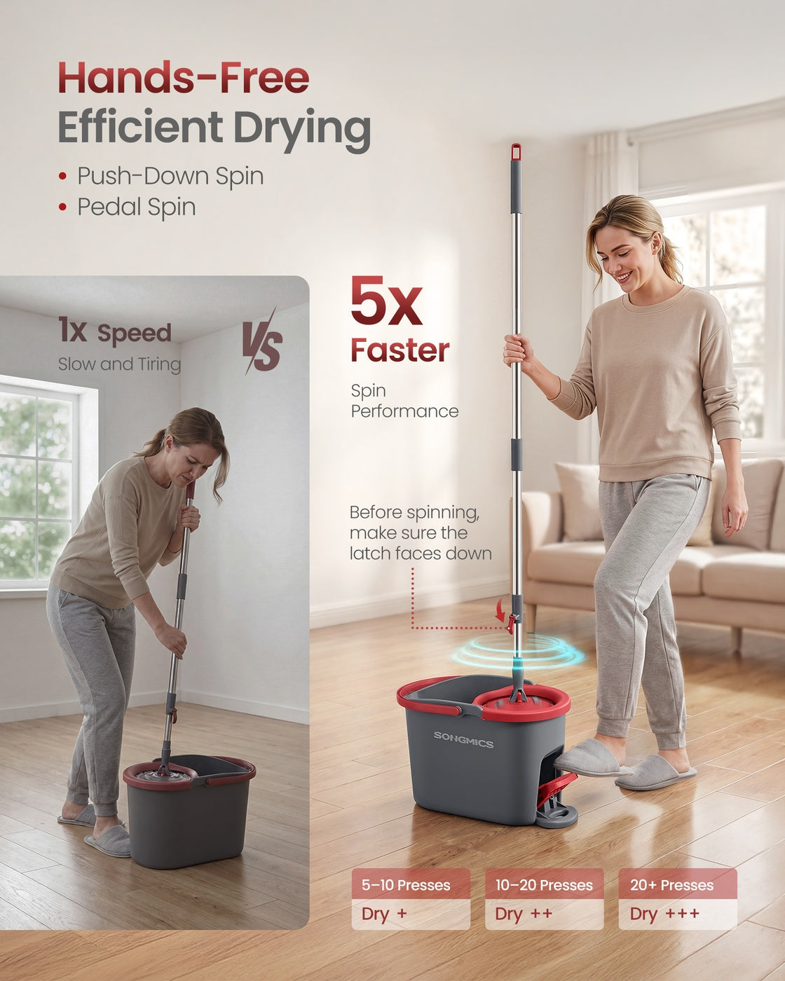 360° Spin Mop & Bucket Set with Foot Pedal Wringer and 4 Reusable Microfiber Pads - image 3