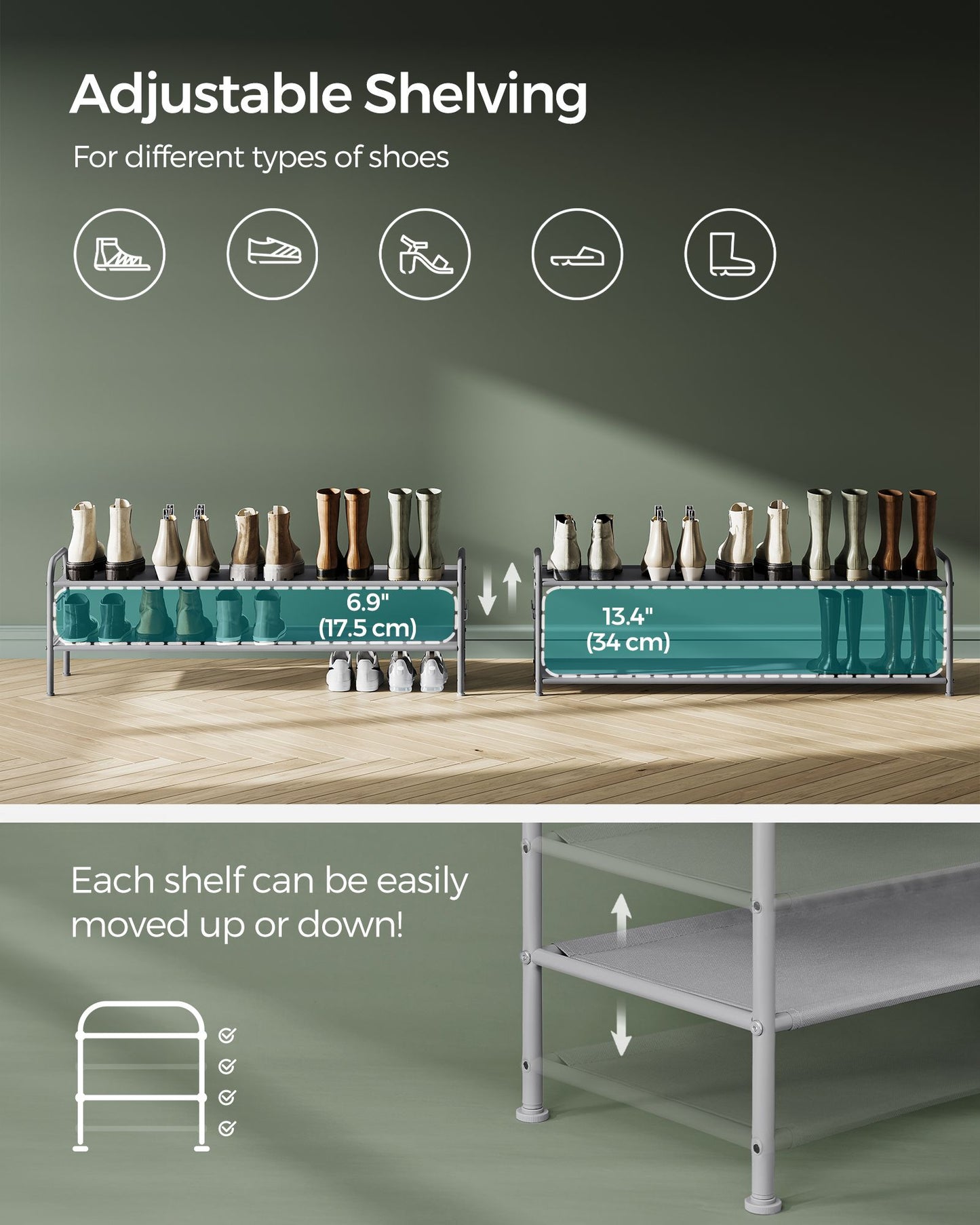 2 Tier Shoe Organizer Holds up to 12 Pairs of Shoes