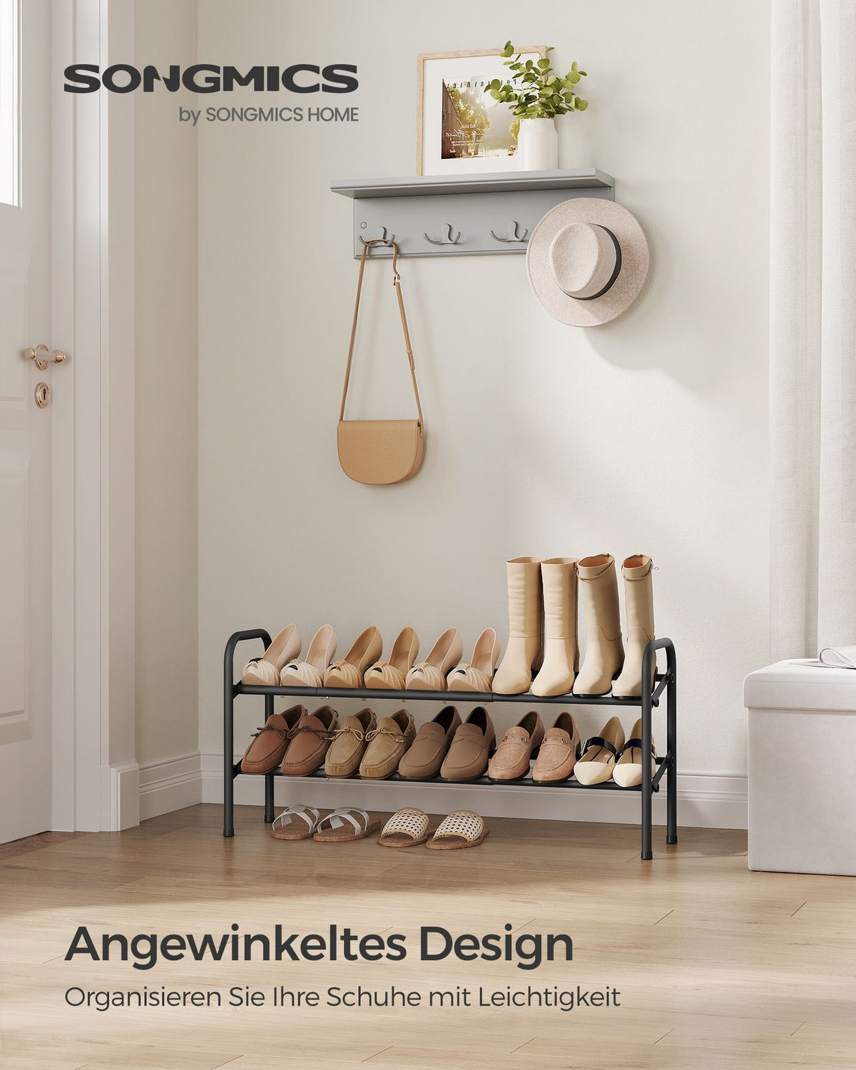 2-Tier Metal Expandable Shoe Rack Ink Black