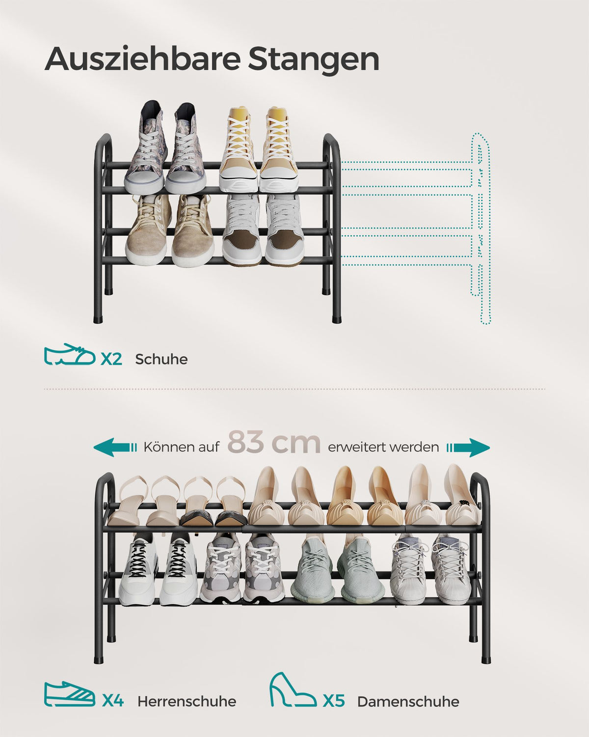 2-Tier Metal Expandable Shoe Rack Ink Black
