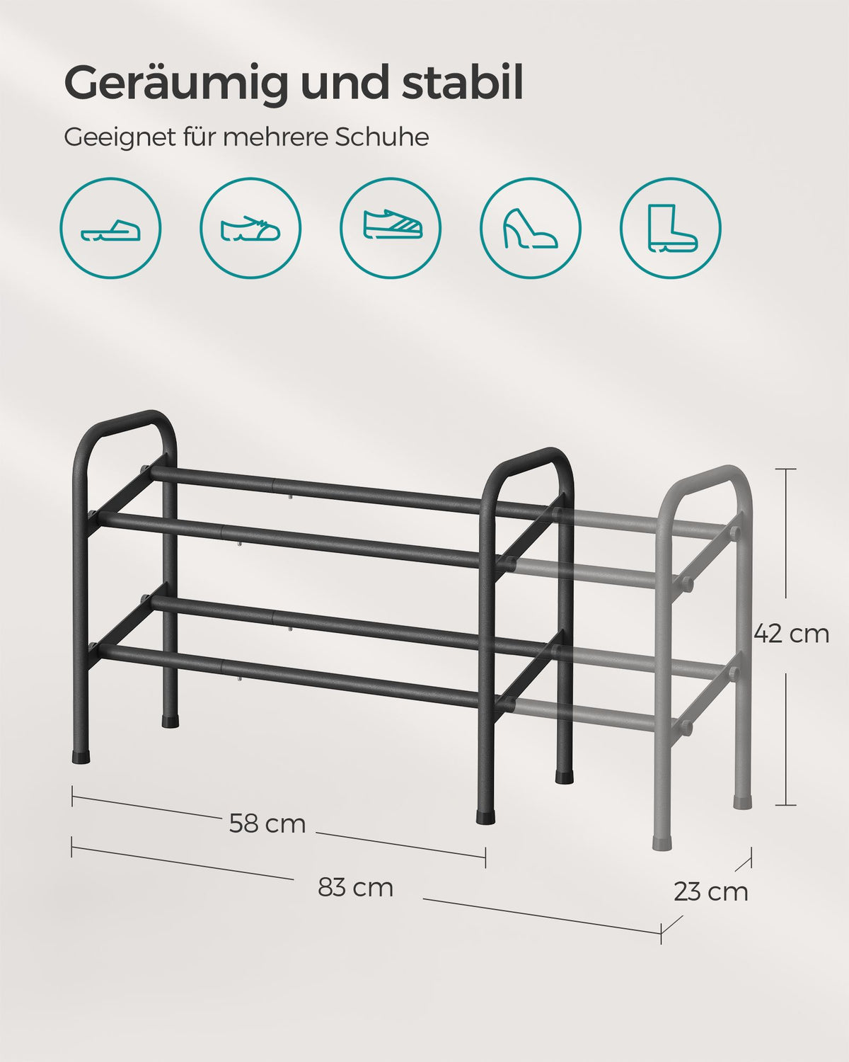 2-Tier Metal Expandable Shoe Rack Ink Black