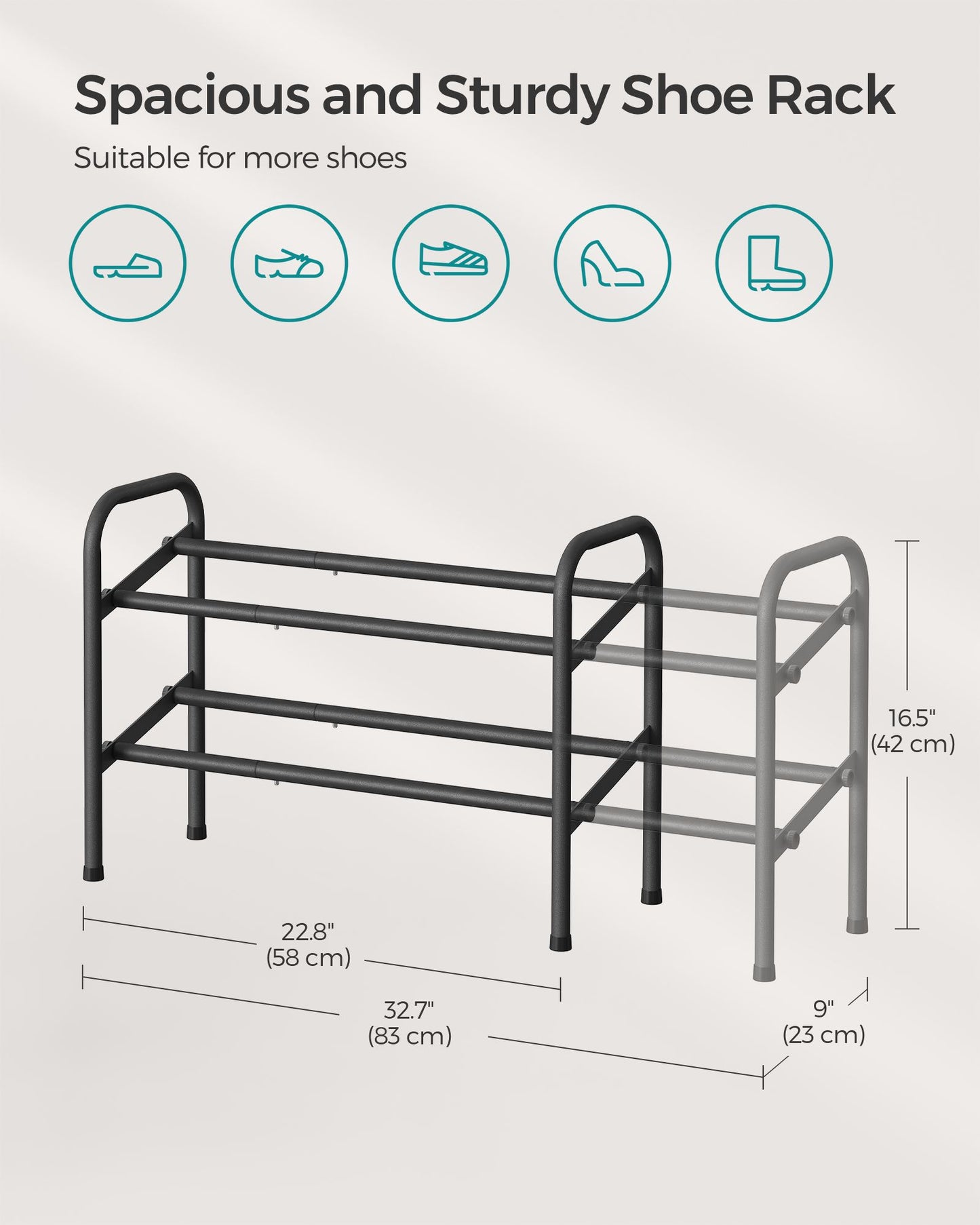 2 Tier Expandable Shoe Rack, Holds up to 15 Pairs of Shoes