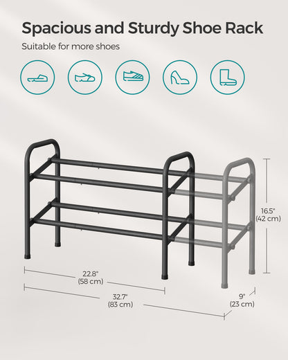 2 Tier Expandable Shoe Rack, Holds up to 15 Pairs of Shoes