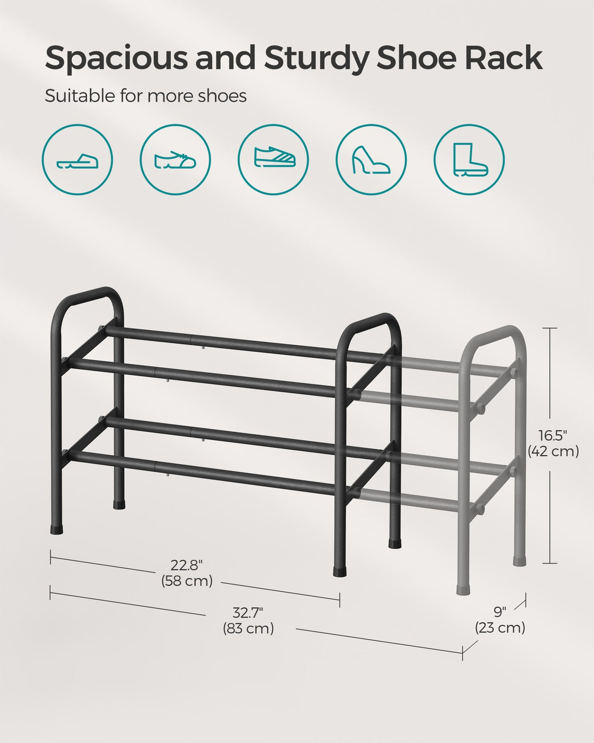 2-Tier Metal Expandable Shoe Rack Ink Black - image 5