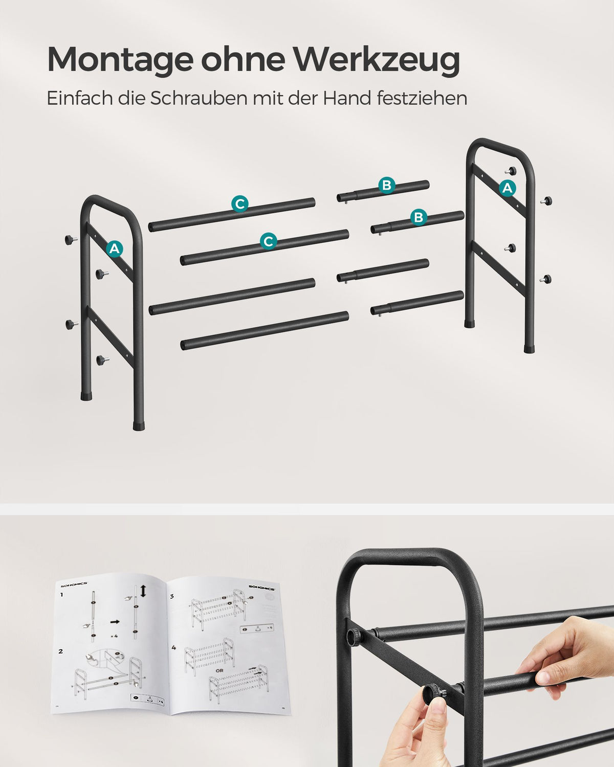 2-Tier Metal Expandable Shoe Rack Ink Black